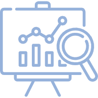 Business performance graph with magnifying glass